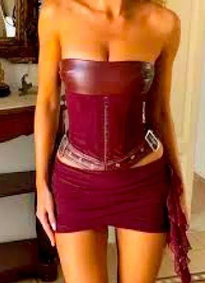 Elegant Burgundy Mini Dress Red Size L - Image 2