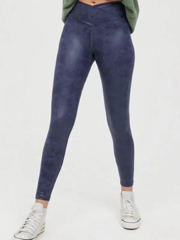 Aerie Offline The Hugger Crossover Leggings High Waisted Crackle Blue NWT Medium - Image 2