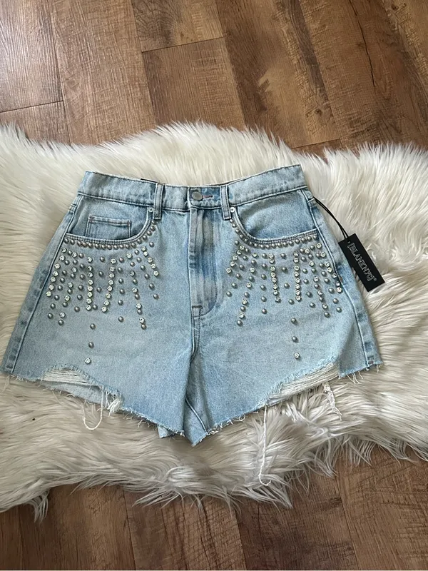 BLANK NYC Rhinestone Shorts In Denim Light - Image 3