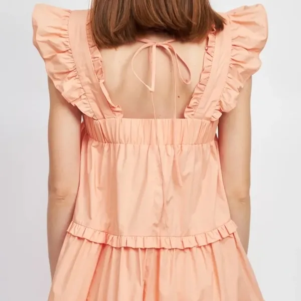 En Saison Peach Ruffle Midi Dress Orange Size L - Image 3