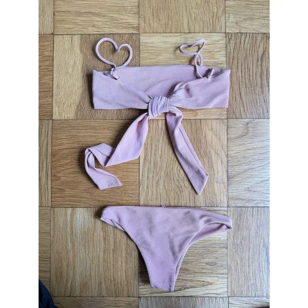 Same Swim $258 Ribbed Bandeau Bikini Set, Size XS, Blush Pink, EUC - Image 2