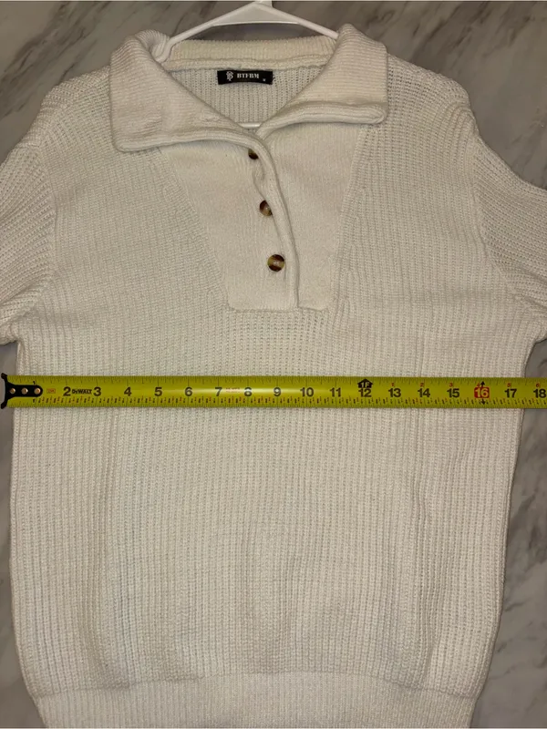 BTFBM Women Cream Knit Button Collar Pullover Sweater Size Medium - Image 3