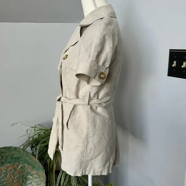 Londonjean Chino Short Sleeve Button‎ Up Top Jacket Linen Cotton Khaki Belted Sm - Image 3