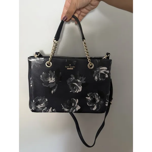 Kate Spade Briar Lane Night Rose Meena Satchel Crossbody Bag Purse Blue Leather - Image 3