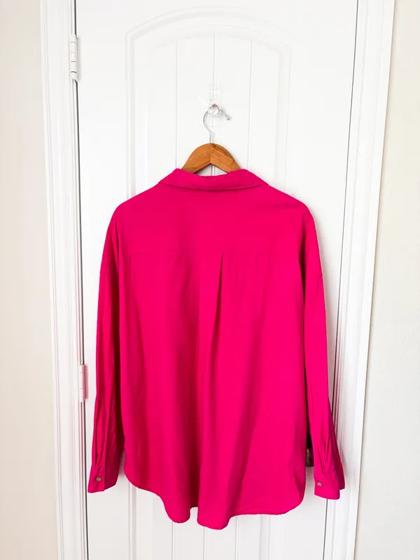 Nuuds Linen Boyfriend Shirt Hot Pink Size Large Button Down - Image 2