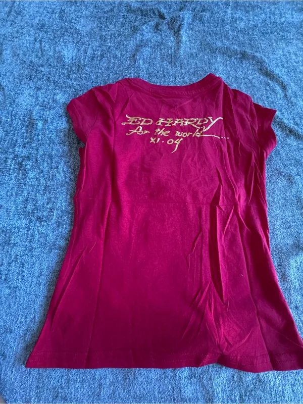 Ed Hardy Red Tee with Leopard and Flame Graphic - Image 6