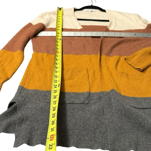 Madewell Colorblock Stripe Open Front Longline Cardigan Sweater Rust Cream Small - Image 4