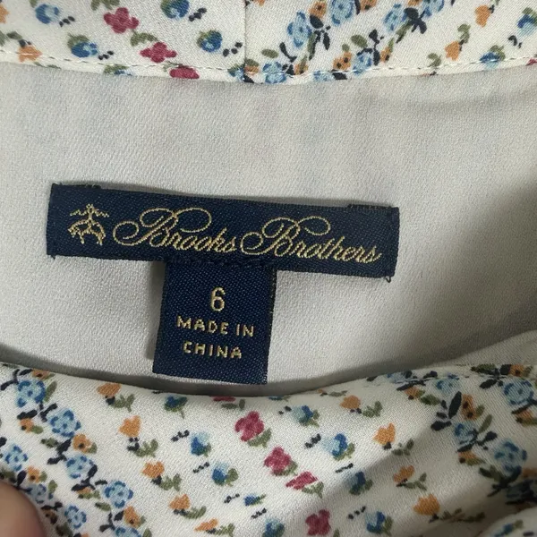 Brooks Brothers Size-6 Womens Midi Shirt Dress Silk Floral Ruffle Cream - Image 4