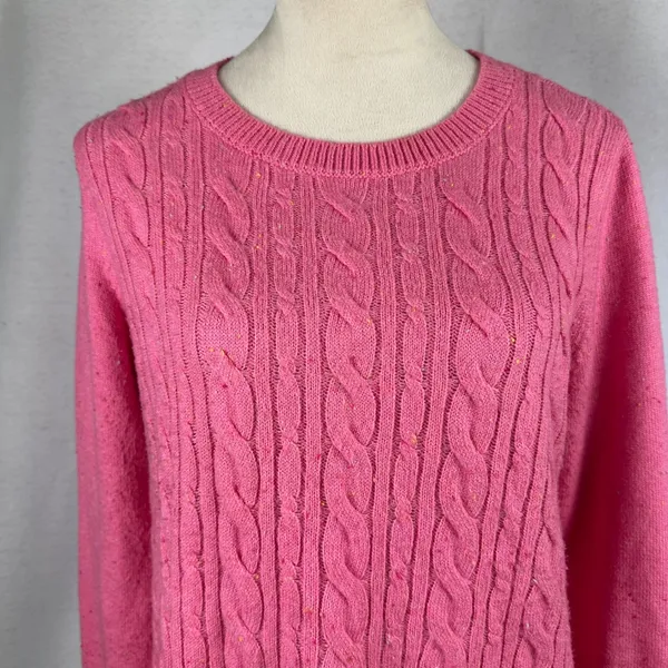 Talbots Womens Medium Pink Cable Knit Crewneck Long‎ Sleeve Sweater Fisherman - Image 2