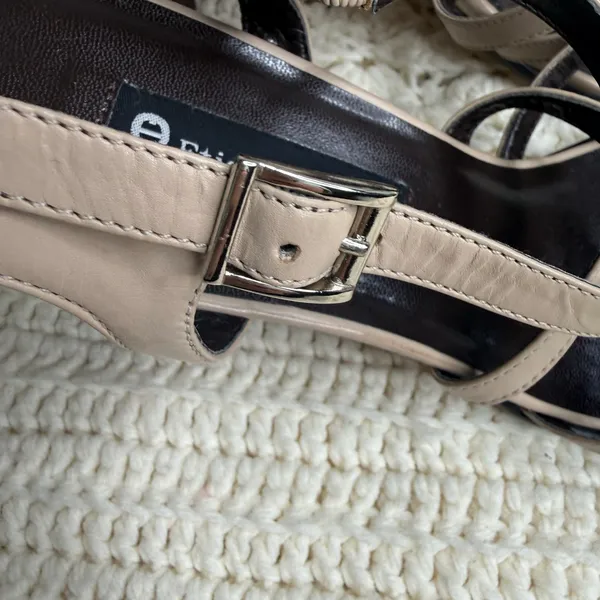 ETIENNE AIGNER Leather Strappy Square Toe Block Heel Sandal Beige Women's 10 - Image 7