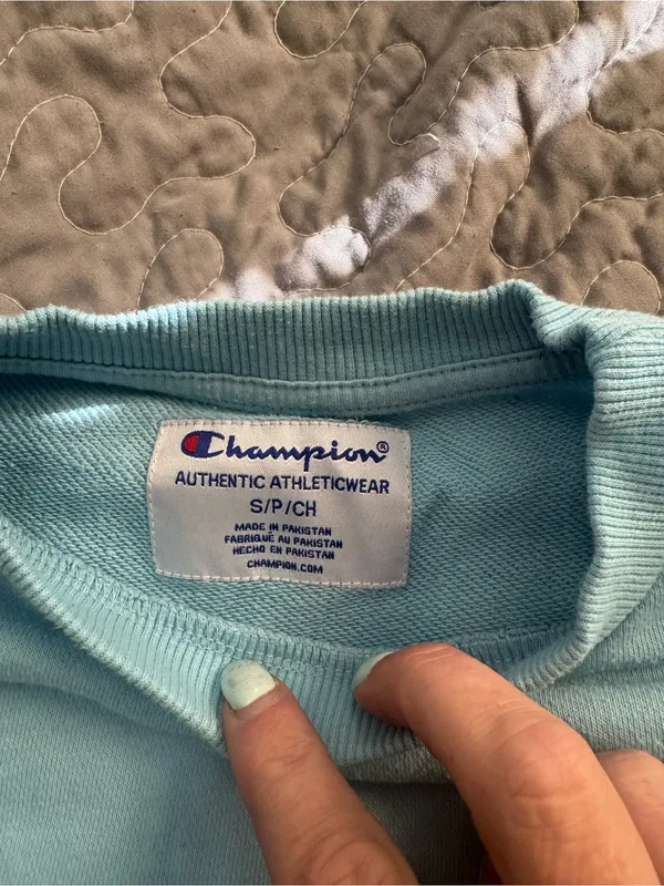 Champion Pale Blue Crewneck Sweatshirt with Yellow Logo - Image 4