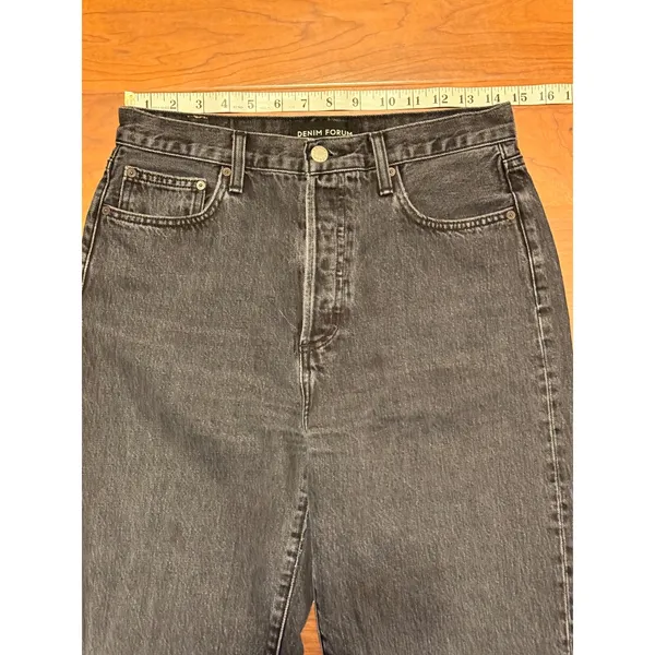 Denim Forum Farrah High Rise Wide Leg Jeans Washed Black 29 Raw Hem 26 Inseam - Image 5