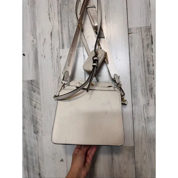 Steve Madden Cream Crossbody Bag Logo Strap Multi Compartment Purse - Image 6
