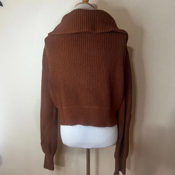 Varley Mentone Half Zip Pullover sweater Tortoise Shell Brown chunky knit SMALL - Image 4