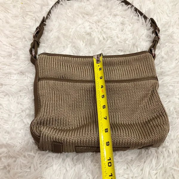 The Sak Woven Crochet Hobo Bag Tan Beige Plaid Lining - Image 11