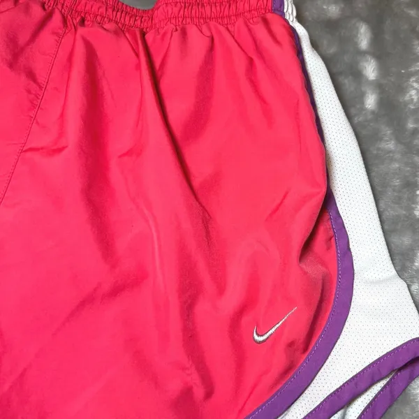 Nike Womens Size Medium Dri-FIT Running Shorts Pink‎ White Purple Athletic Gym - Image 6