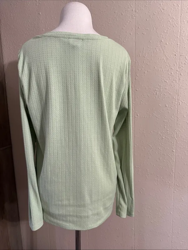 Women's Mint Green Long-Sleeve Henley Top - Image 4