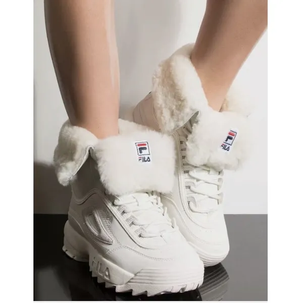 Fila Disruptor Lug Boot Winter White Faux Fur Trim‎ Lace Up Ankle Boots Size 7 - Image 2