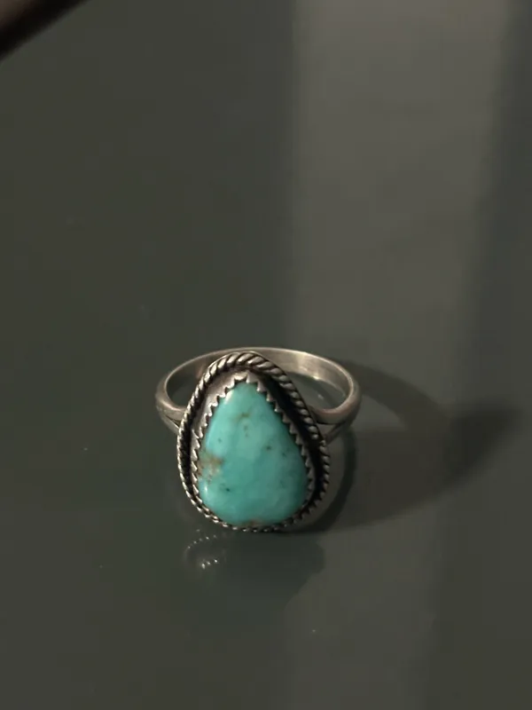Turquoise Handmade Silver Ring size 8 Blue - Image 5