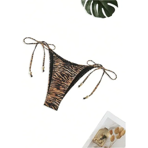 RoseSeek 2 Pieces Gold Zebra Striped Cheeky Bikini Halter Y2K Swimsuit MEDIUM - Image 5