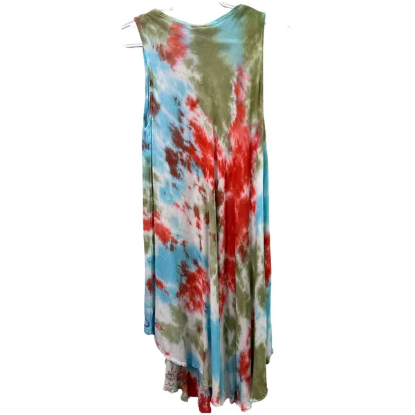 Blue Hue Tie Dye Midi Dress w/ Embroidered Neckline One Size - Image 2