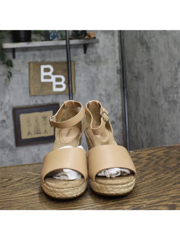 NWT Style & Co. Seleene Faux Leather Open Toe Wedge Sandals Beige Brown 9M - Image 4