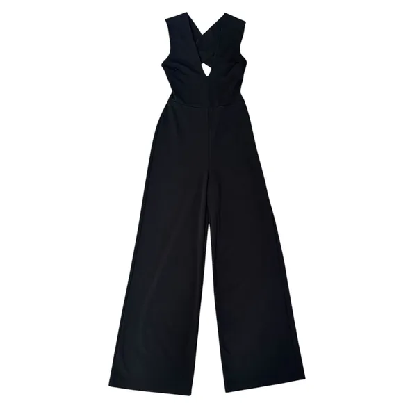 LULUS Thinking Out Loud Backless Black Jumpsuit Criss Cross Open Back Wide Leg S - Image 4