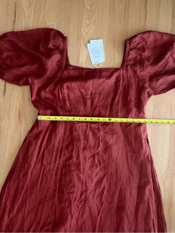 New Garnet Hill Linen Puff Sleeve Midi Dress Marsala tiered burgundy XL - Image 3