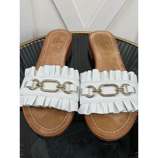 Kate Spade New York Brie Sandals Women’s 8.5 M White Leather Gold Chain Fringe - Image 2
