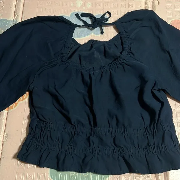 Madewell Matte Twill‎ Tie-Back Cutout Crop Top Puff Raglan Sleeve - Image 8