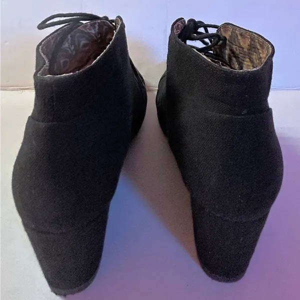 SHIEKH Women’s Black Linen Lace-Up Wedge Bootie Rex-S Heel 2.75” - Image 3