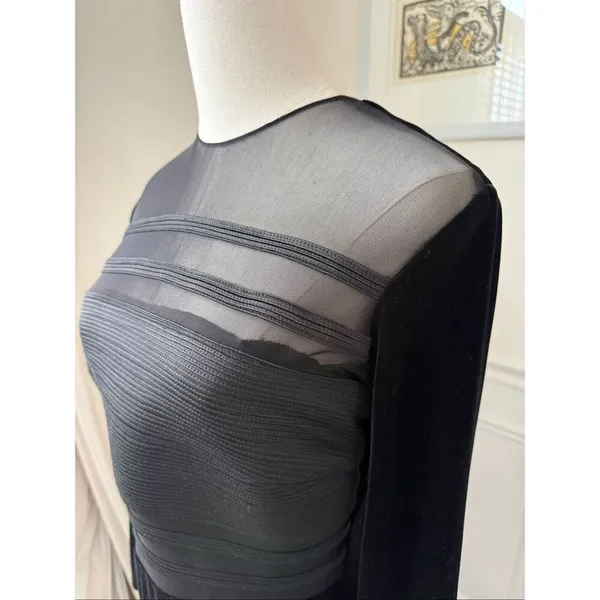 Rimini by Shaw Stretchy Black Velvet Long Sleeve Column Dress Formal Gown Black - Image 6