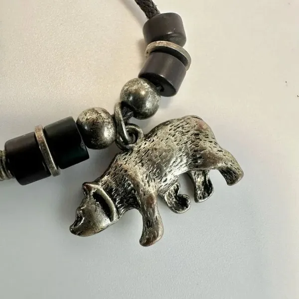 Silver tone bear pendant necklace on black cord - Image 10