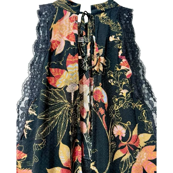 Free People Floral‎ Printed She Moves Tie Back Lace Mini Dress XS - Image 6