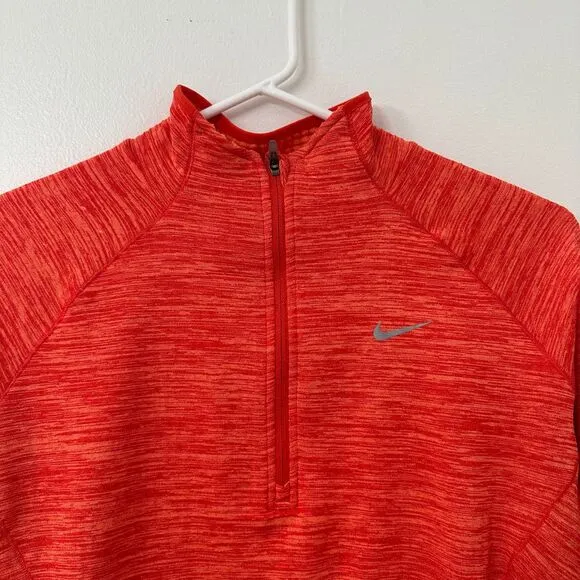 Nike Shirt Women's Small 1/4 Zip‎ Running Pullover Heathered Orange Thumbhole - Image 2