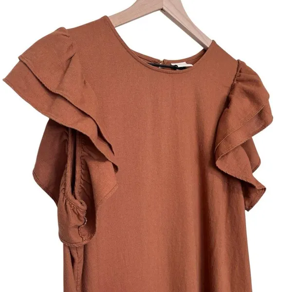 Women’s A New Day rust orange short ruffle sleeve linen blend dress size large - Image 3