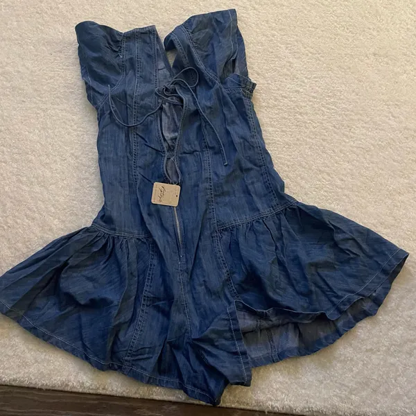 NWT Free People Mia Denim Blue Playsuit. Size Medium - Image 6