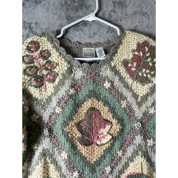 Vintage Ramie Cotton Leaf Knit Sweater Womens Oversized Cottagecore Boho Med New - Image 2