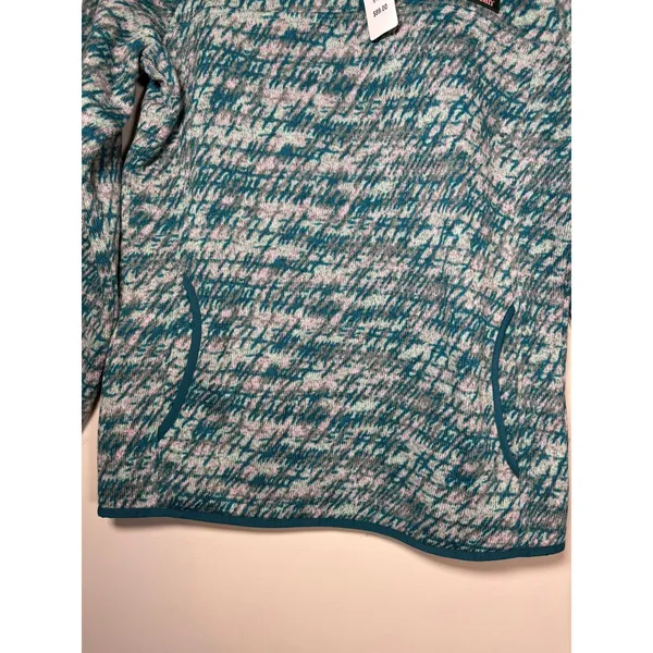 L.L. Bean Sweater Fleece Pullover Teal Gray Abstract Cabin Gorpcore NWT Small Blue - Image 3