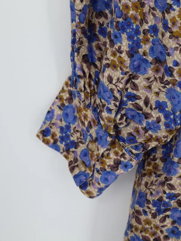 Sézane Bohemia Dress Women’s FR 44 US 12 Blue Floral Silk Blend Mini Cottagecore - Image 13