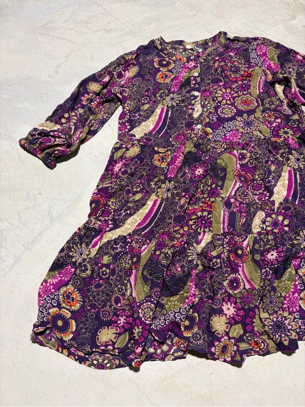 Natural life Purple Floral Tiered long sleeve dress medium - Image 2