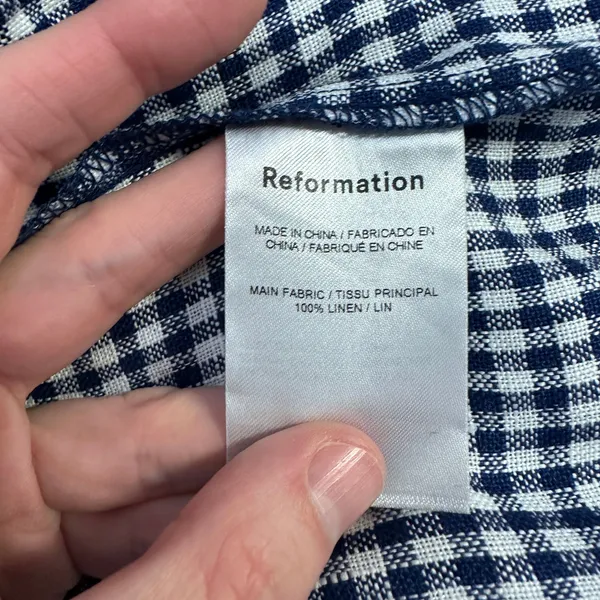 NEW Reformation Noel Gingham Linen Minidress Callah Check Navy White - Image 9