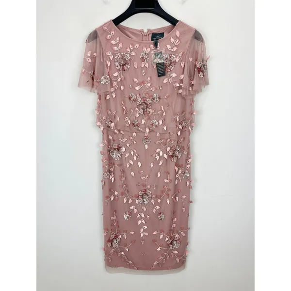 Adrianna Papell Beaded Sequin Dress Pink Floral Party Glam Cocktail US 4 NWT - Image 4