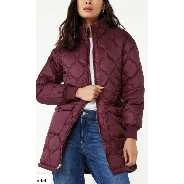 Time and Tru burgundy onion quilted puffer barn jacket size M 8/10 - Image 2