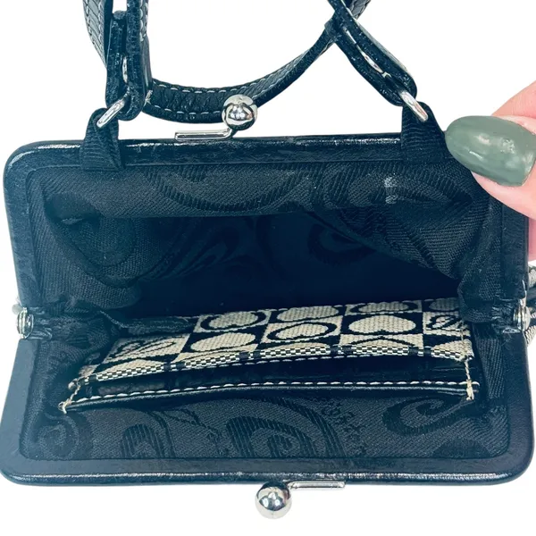 Brighton Kisslock Heart Purse‎ Mini Shoulder Bag Black Silver Checkered Y2K - Image 5