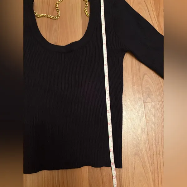 12th Tribe Black Long Sleeve Crop Top with Chain Detail size S - Image 6
