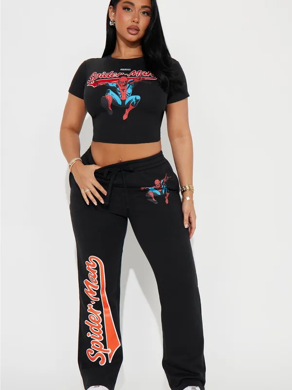 Marvel Black Spider-Man Graphic Crop Top with Red & Blue Print - Image 2