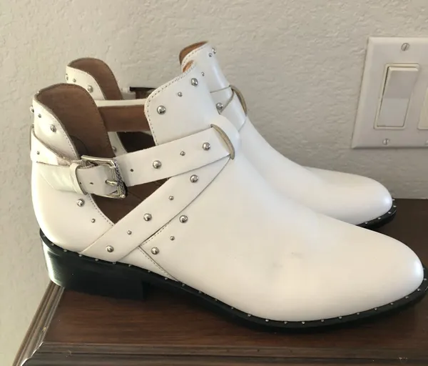 Halogen white buckle silver stud leather booties 10M - Image 5