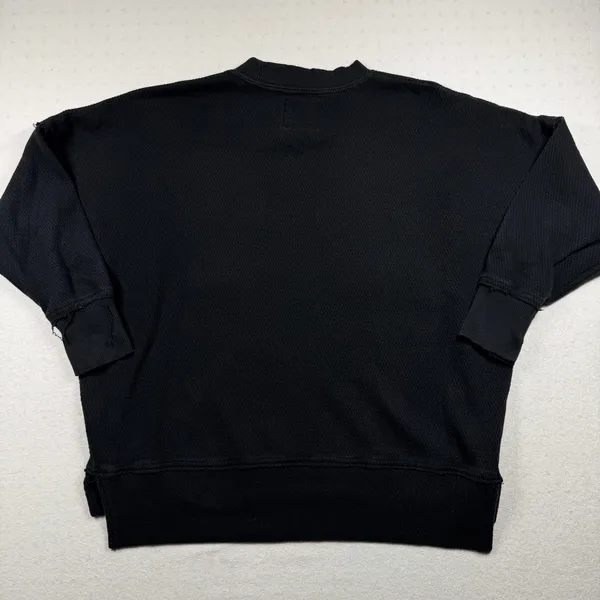 Aerie Oversized Henley Sweatshirt Women’s Medium Black Waffle Knit Pullover - Image 6