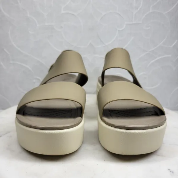 Crocs Brooklyn Low Wedge Sandals Size 8 Mushroom LiteRide Slingback Two Strap - Image 2